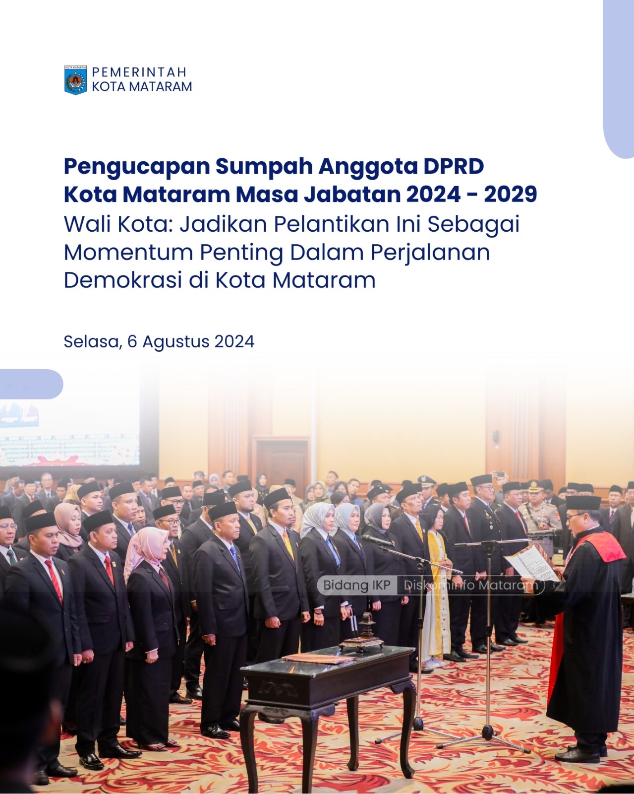 Pengucapan Sumpah Anggota DPRD Kota Mataram Masa Jabatan 2024 – 2029