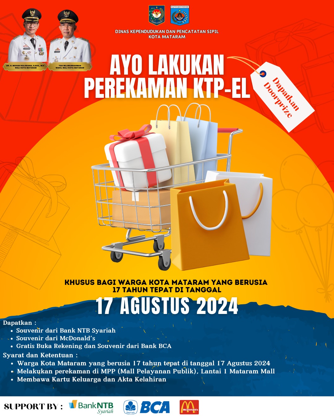 Bagi warga kota mataram yang Umur 17 tepat tanggal 17 Ayoo lakukan perekaman KTP Elektronik