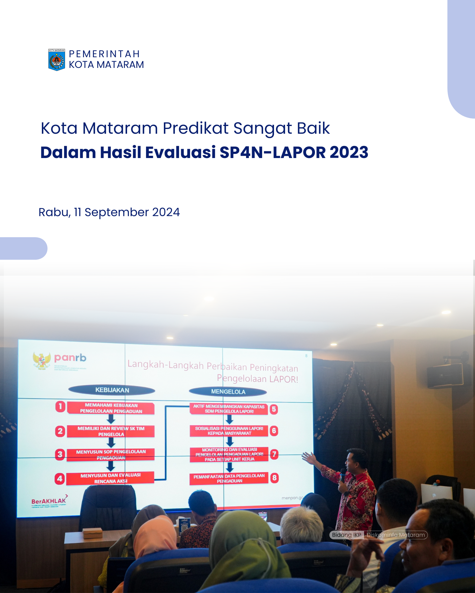 Kota Mataram Predikat Sangat Baik Dalam Hasil Evaluasi SP4N-LAPOR 2023