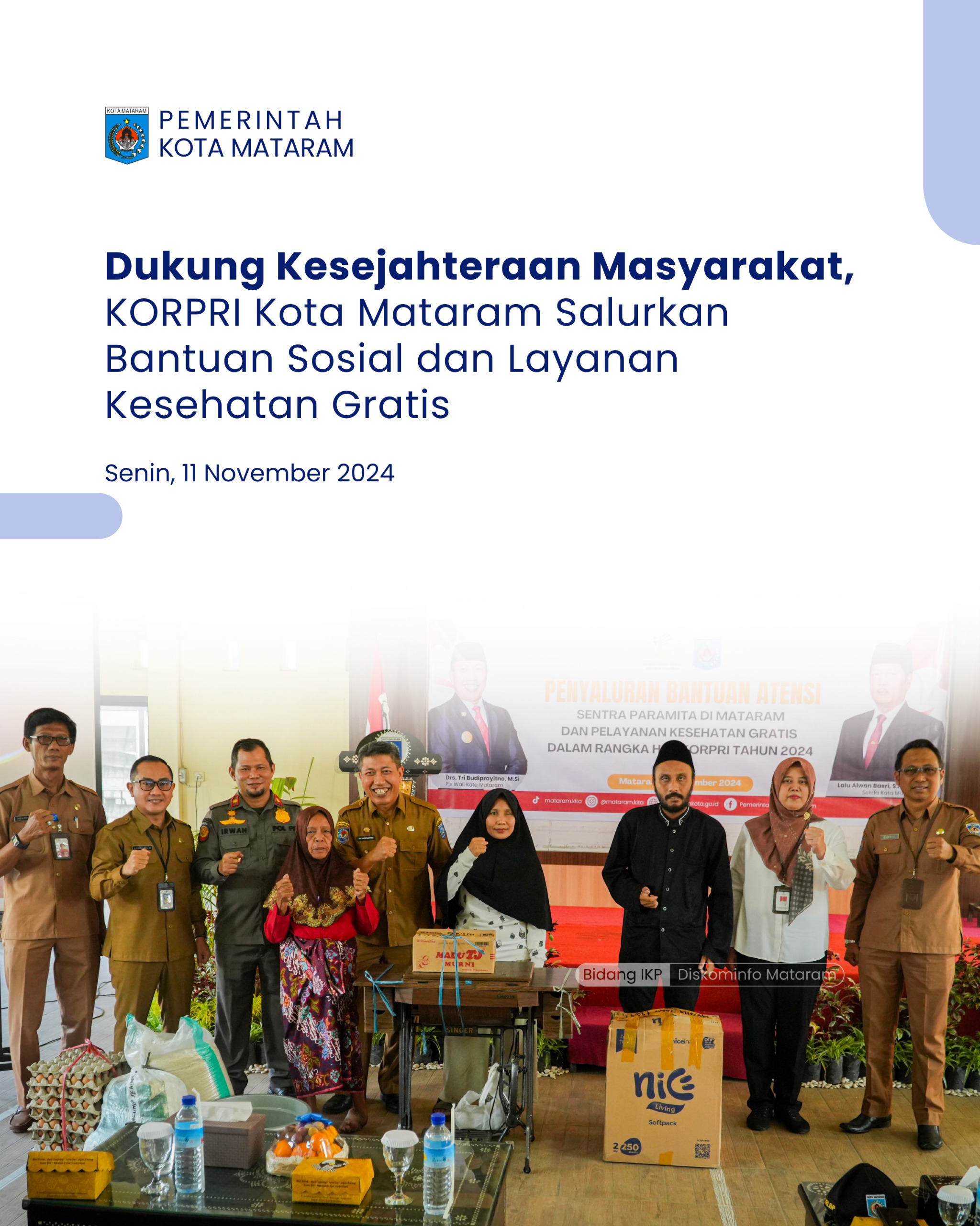 Dukung Kesejahteraan Masyarakat, KORPRI Kota Mataram Salurkan Bantuan Sosial dan Layanan Kesehatan Gratis