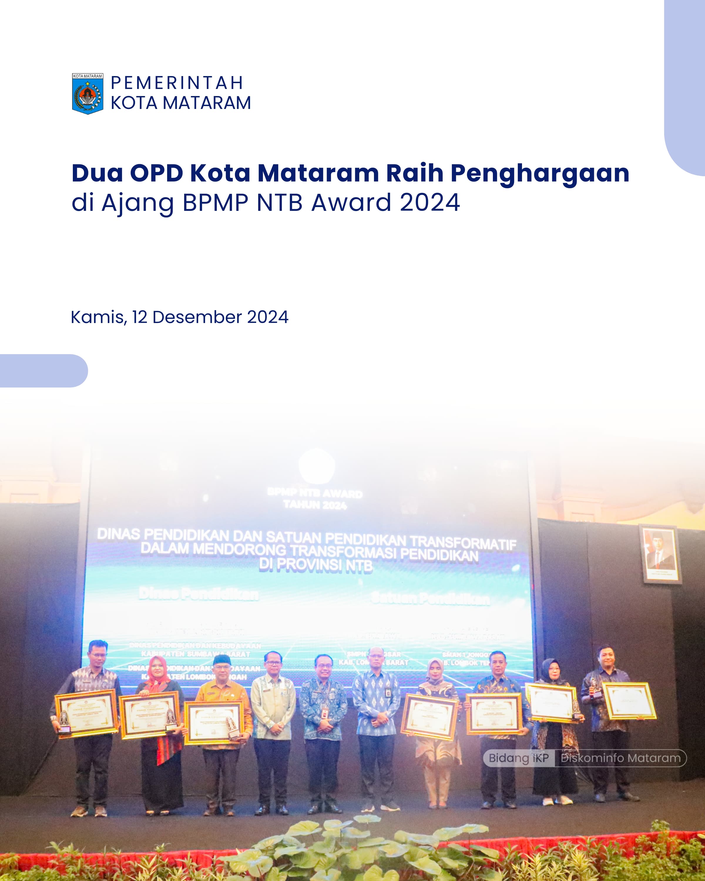 Dua OPD Kota Mataram Raih Penghargaan di Ajang BPMP NTB Award 2024