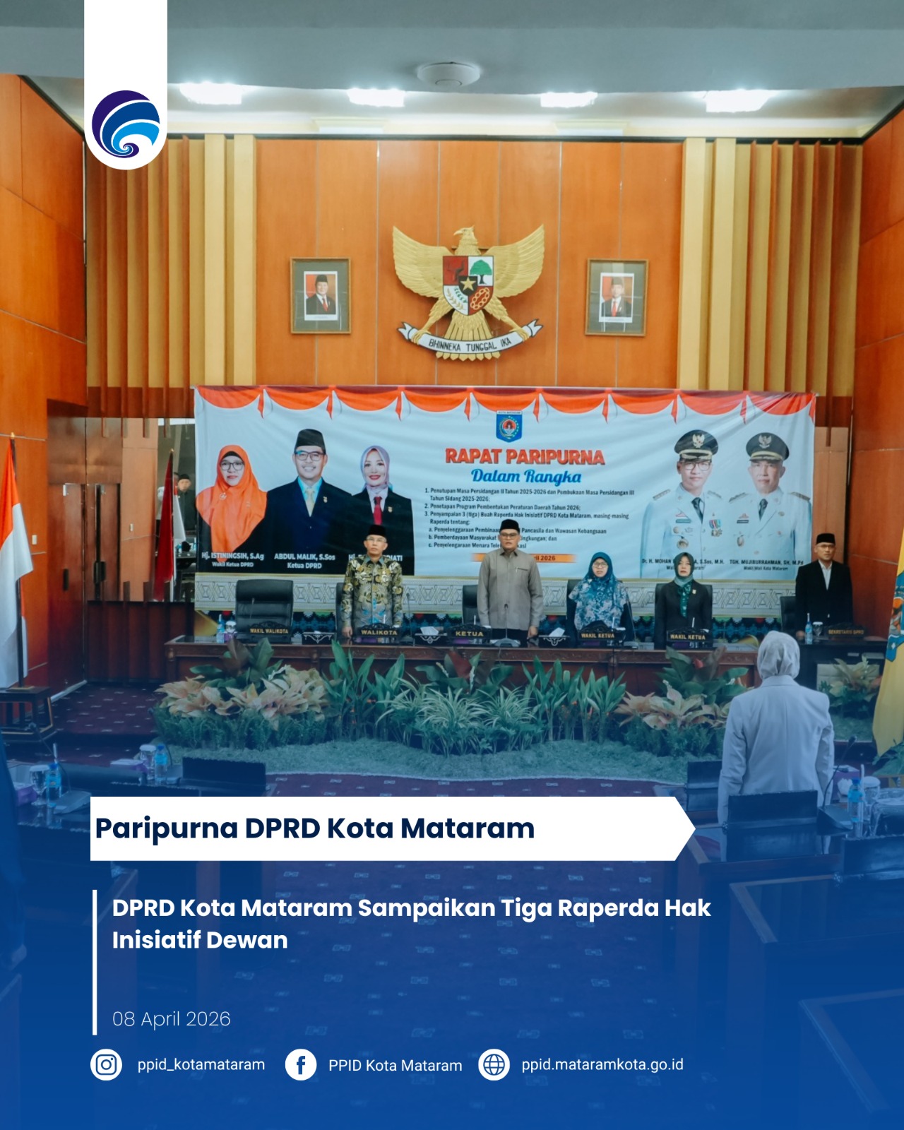 DPRD Kota Mataram Sampaikan Tiga Raperda Hak Inisiatif Dewan
