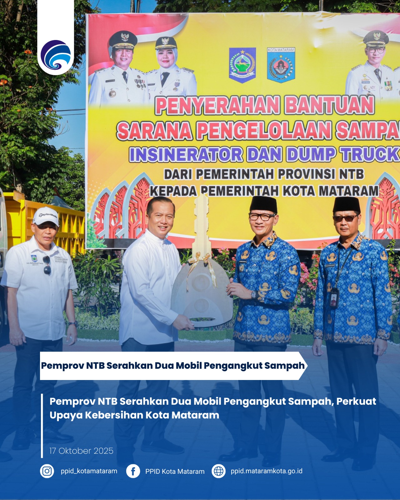 Pemprov NTB Serahkan Dua Mobil Pengangkut Sampah, Perkuat Upaya Kebersihan Kota Mataram
